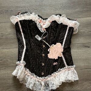 Elegant Black and Pink Lace Corset